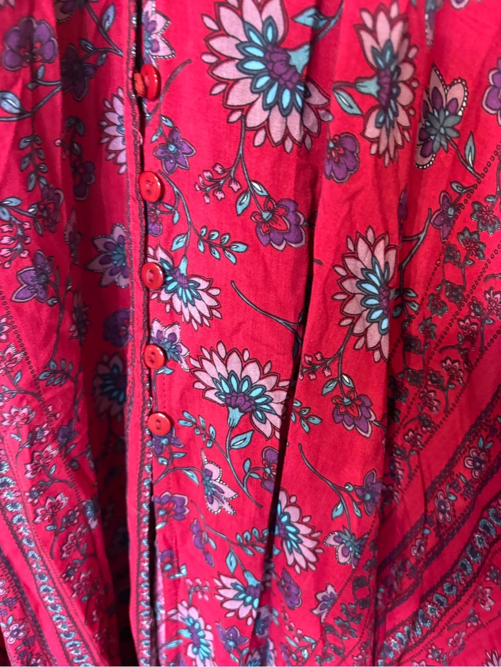 Bohemian Red Floral V-Neck Maxi Dress - Picture 4 of 5
